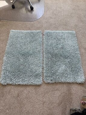 Plush Sea foam Green Bath Rugs - Set of 2; 34” x 22”